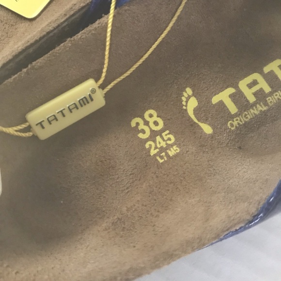 NEW BIRKENSTOCKS Blue Rhinestone Leather Suede Cork Sandals Tatami Size 38 US 7 - Picture 11 of 13